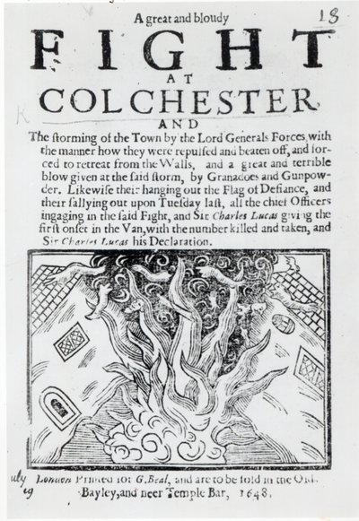 Suuri ja verinen taistelu Colchesterissa, painettu vuonna 1648 tekijältä English School