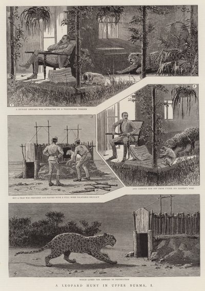 Leopardinmetsästys Ylä-Burmassa, I (kaiverrus) tekijältä English School