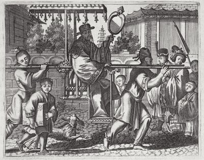 Mandariini sedan-tuolissa, kuva kuvauksesta Kiinan suurlähetystöistä, 1690 tekijältä English School
