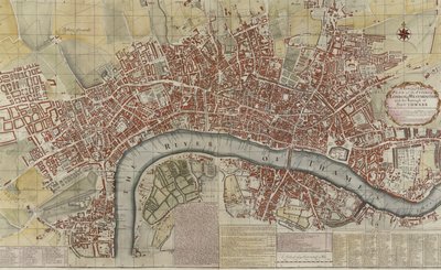 Lontoon ja Westminsterin kaupunkien sekä Southwarkin kaupungin uusi ja tarkka suunnitelma, 1725 tekijältä English School