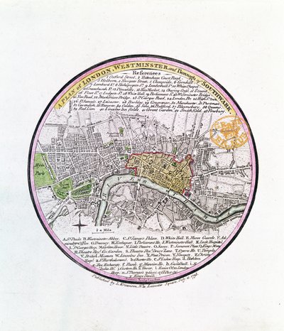 A Plan of London, Westminster ja Borough of Southwark, 1793 (käsinvärinen kaiverrus) tekijältä English School