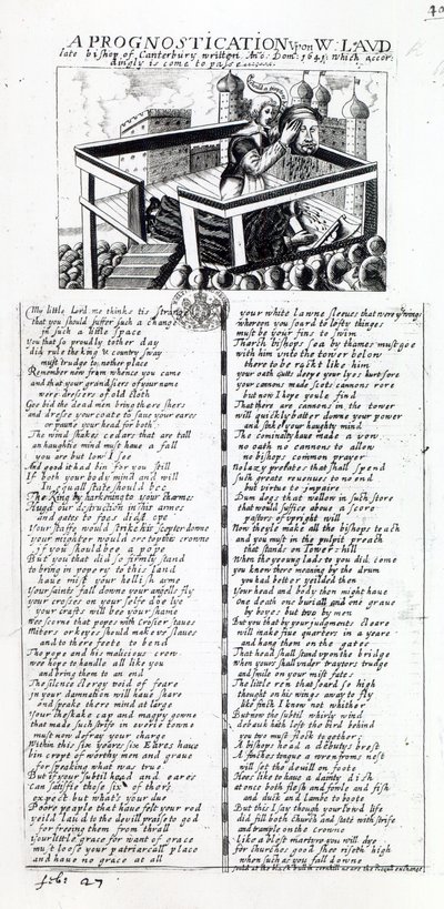 "A Prognostication on W. Laud, edesmennyt Canterburyn piispa, kirjoitettu vuonna 1641, mikä on näin ollen toteutunut", vuonna 1645 julkaistu sisällissodan traktaatti tekijältä English School