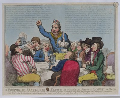 Profeetallinen luonnos klubista sellaisena kuin se on kuvattu Samuelin 1. kirjassa, 22 Ch, 2 Ve, pub. kirjoittanut S.W. Fores, 1799 (värillinen etsaus) tekijältä English School