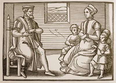 Puritaaninen perhe, teoksesta Tenor of the Whole Psalms in Four Parts, 1563 (seepiakuva) tekijältä English School