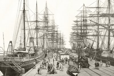 Rautatien laituri Melbournessa, Howard Willoughbyn "Australian Pictures" -julkaisusta, julkaisija Religious Tract Society, Lontoo, 1886 tekijältä English School