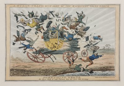 Höyrybussi, jossa osa koneista menee pieleen, n. 1825 tekijältä English School