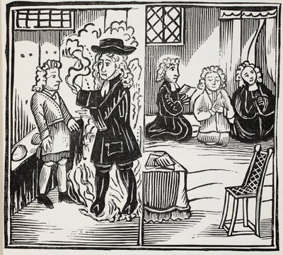Kauhea ja kausittainen varoitus nuorille miehille, kuvitus John Ashtonin kirjasta Chap-books of the Eightenth Century, pubi. 1882 tekijältä English School