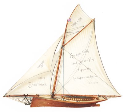 Viktoriaaninen leikattu kolmiulotteinen joulukortti, jossa on purjevene, n.1880 (värilitografia). tekijältä English School