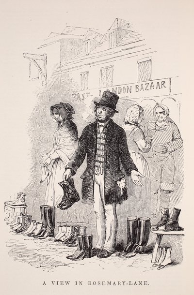 A View in Rosemary-Lane, kuvitus London Laborista ja London Poorista Henry Mayhew, pubi. 1862 tekijältä English School