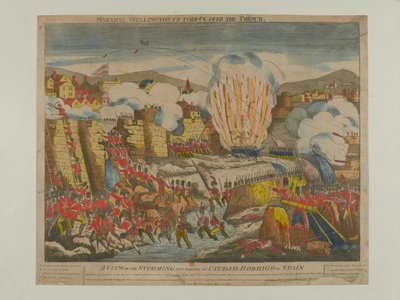 Näkymä Ciudad Rodrigon myrskystä ja valloituksesta Espanjassa 1812, julkaisija Oliver ja Boyd 1812 tekijältä English School