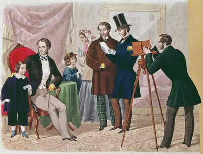 Vierailu valokuvaajan luona, 1857 (värikaiverrus) tekijältä English School