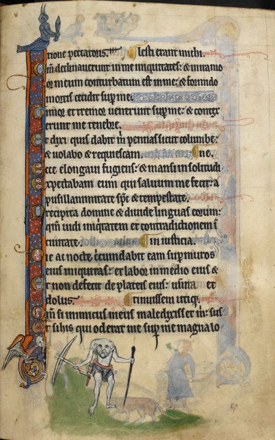 blemmyae, folion jalka "The Rutland Psalter", n. 1260 (muste ja väri tarranauhalla) tekijältä English School