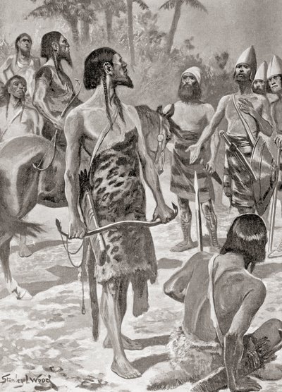 Tapaaminen tyrolaisten Carthagen perustajien ja Libyan päälliköiden välillä Hutchinsonin Kansakuntien historiasta, pub.1915 tekijältä English School