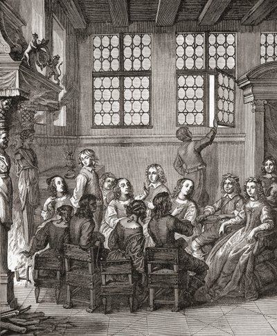 Juhla Duke of Newcastles Housessa, Newcastlen herttuattaren Margaretin Natures Pictures -kuvan etukappale, 1656, J. R. Greenin teoksesta A Short History of the English People, julkaistu 1893 tekijältä English School
