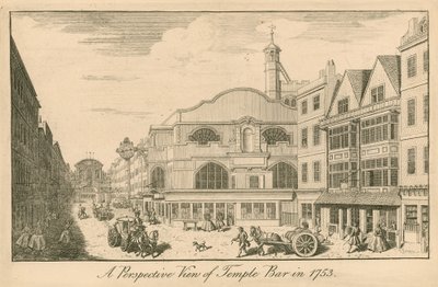 Perspektiivikuva Lontoon Temple Barista vuonna 1753 tekijältä English School