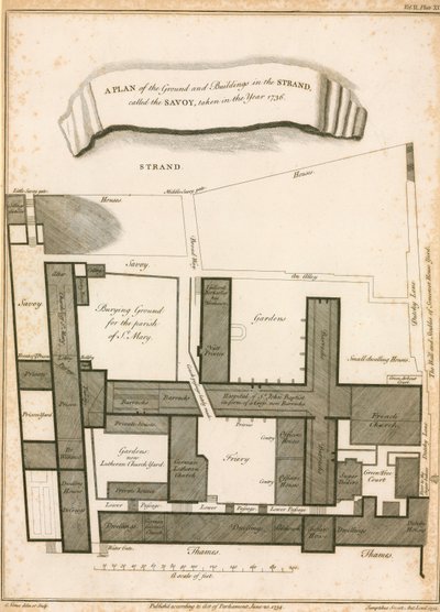 Savoyksi kutsuttu Strandin pohja- ja rakennuksia koskeva suunnitelma, joka on otettu vuonna 1736 tekijältä English School