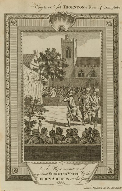 Kuvaus Lontoon jousimiesten suuresta ampumaottelusta vuonna 1583 tekijältä English School