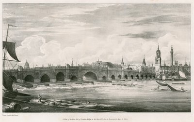 Näkymä London Bridgen itäpuolelta vuonna 1827 tekijältä English School