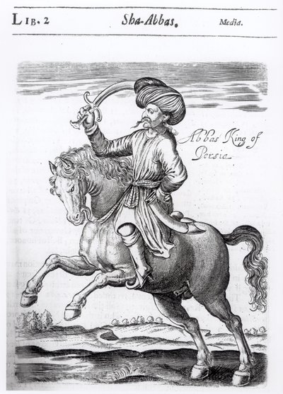 Abbas, Persian kuningas, Sir Thomas Herbertin (1606-82) teoksesta "Muutama vuosi matkoja Aasian ja Afrikan eri osiin", 1638 tekijältä English School