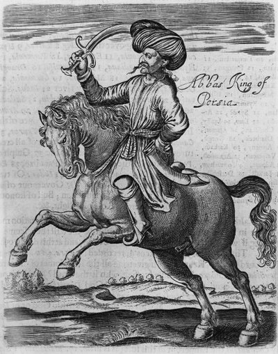 Abbas Persian kuningas, piirros Sir Thomas Herbertin artikkelista "Muutama vuosi matka Afrikkaan ja Aasiaan", 1634 (kaiverrus) tekijältä English School