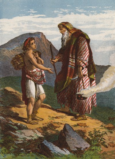 Abraham uhraa Iisakia (väri litho) tekijältä English School