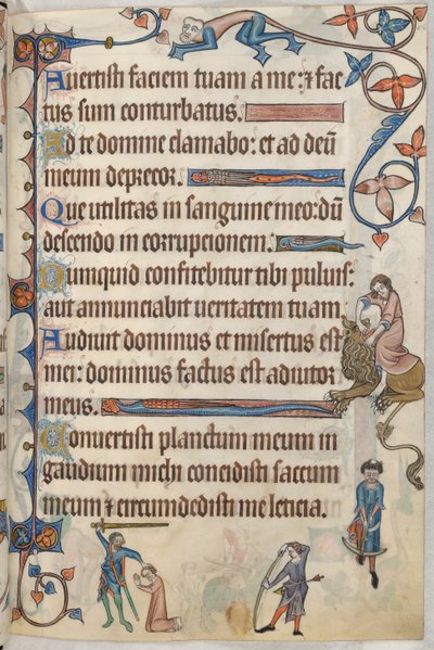Lisätä. 42130, f.56, Psalmi 29, Thomas of Lancasterin teloitus, "Luttrell Psalter", n. 1325-35 (vellum) tekijältä English School