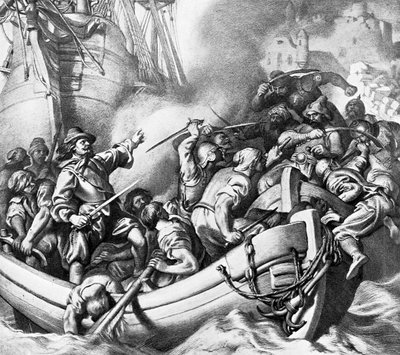 Amiraali Blake ennen Tunisia (litografia) tekijältä English School