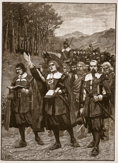 Liittojen eteneminen rajan yli Englantiin, kuvitus Cassells Illustrated History of Englandista (seepiakuva) tekijältä English School