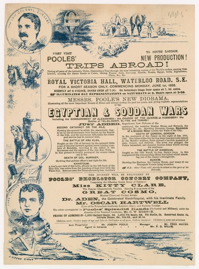 Mainos Joseph Poolesin ulkomaanmatkoista, Royal Victoria Hall, Waterloo Road, Lontoo tekijältä English School