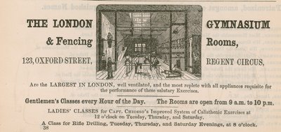 Mainos London Gymnasium & Fencing Roomsista, 123 Oxford Street, Regent Circus tekijältä English School