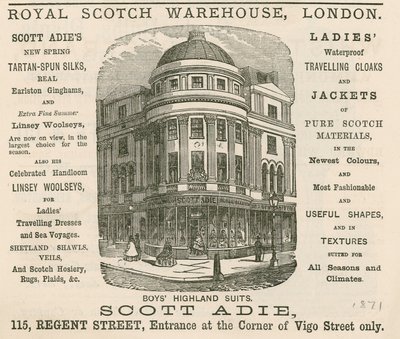 Mainos Royal Scotch Warehousesta, 115 Regent Street, Lontoo tekijältä English School