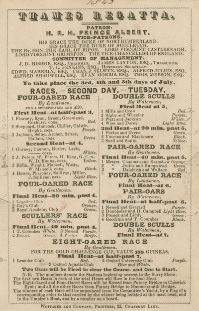 Mainos Thames Regatta, 1843 tekijältä English School