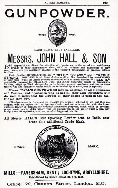 Mainos Gunpowderista, herrat John Hall & Son (litho) tekijältä English School