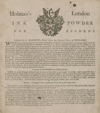 Mainos Holmans London Ink Powder for Recordsille tekijältä English School