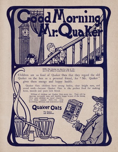 Mainos Quaker Oats -aamiaismuroista (litho) tekijältä English School