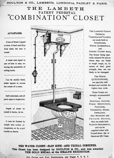Mainos Lambeth Patent Jalusta Combination Closet, n. 1890 tekijältä English School