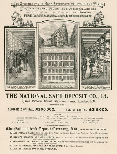 Mainos National Safe Deposit Companysta, 1 Queen Victoria Street, Mansion House, Lontoo tekijältä English School
