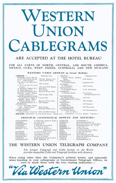 Mainos Western Union Cablegrams (väri litho) tekijältä English School