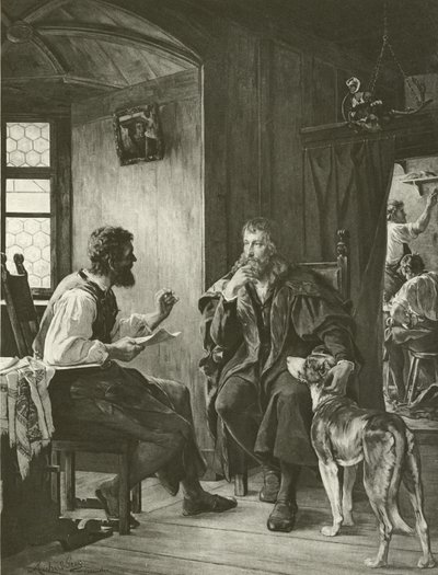 Albert Durer vierailee Hans Sachsin luona (kaiverrus) tekijältä English School