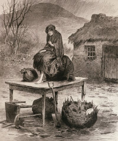 Kaikki jäljellä: kohtaus Mayon häätöstä, Claude Byrnen luonnoksesta The Illustrated London Newsista, 17. huhtikuuta 1886 tekijältä English School