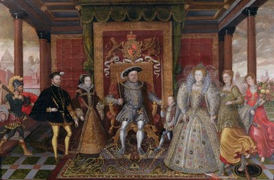 Allegoria Tudorien peräkkäisyydestä: Henry VIII:n perhe, n. 1589-1595 tekijältä English School