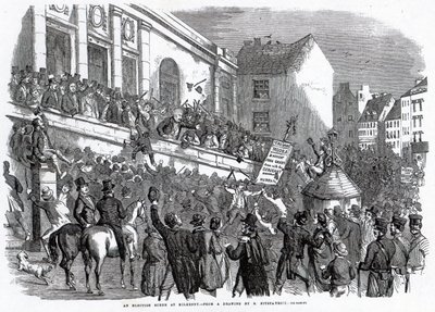 Vaalikohtaus Kilkennyssä, kuvitus "The Illustrated London Newsista", 14. toukokuuta 1859 tekijältä English School
