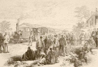 Varhainen kiinalainen rautatie n. 1880 (litho) tekijältä English School