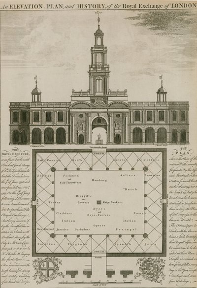 Lontoon Royal Exchangen korkeus, suunnitelma ja historia tekijältä English School