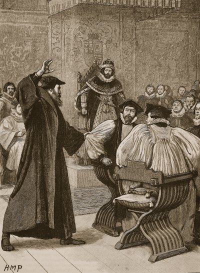 Andrew Melville ennen Scottish Privy Councilia, kuvitus Cassells Illustrated History of Englandista (seepiakuva) tekijältä English School
