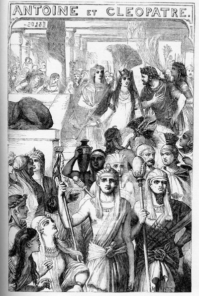 Antoine et Clopatre (Antony ja Cleopatra) - Kuvitus kirjassa "" Completes de William Shakespeare""" 1866 - Tämän painoksen kuvitukset ja yleinen muoto on lainattu Cassellin kuvitetusta Shakespearesta, joka julkaistiin Lontoossa tekijältä English School