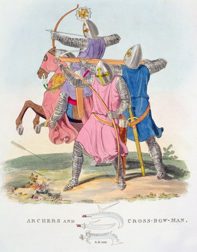 Jousimiehet ja ristijousimies, 1312, Samuel Rush Meryrickin muinaisesta panssarista, 1824 tekijältä English School