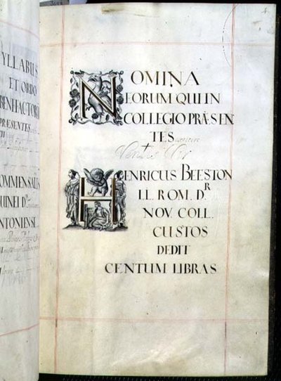 Arkisto 3693 fol.4 Sivu Benefaction Book of New Collegesta, Oxford tekijältä English School