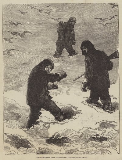 Arktiset luonnokset Pandorasta, kiipeily Cairniin (kaiverrus) tekijältä English School