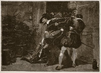 Guy Fawkesin pidätys, kuvitus Cassells Illustrated History of Englandista (seepiakuva) tekijältä English School